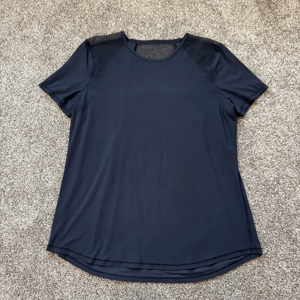 Lululemon Sculpt Short Sleeve Top Mesh Size 6 Black Running Training Athleisure